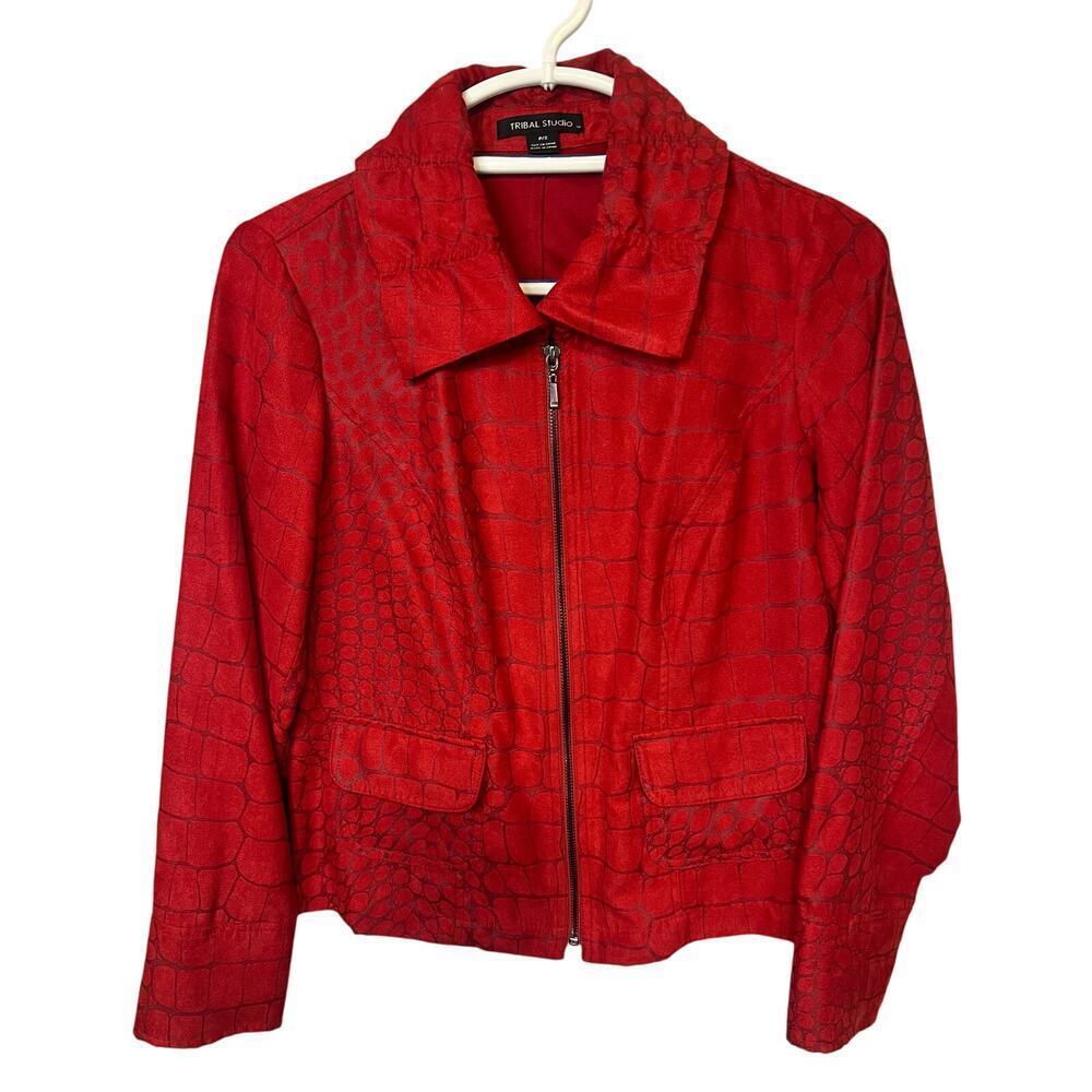 Tribal Studio Red Croc‎ Embossed Statement Zip Front Jacket Size P/S